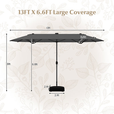 13FT Double-sided Patio Umbrella with Solar Lights for Garden Pool Backyard-Gray