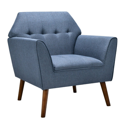 Modern Tufted Fabric Accent Chair with Rubber Wood Legs-Blue