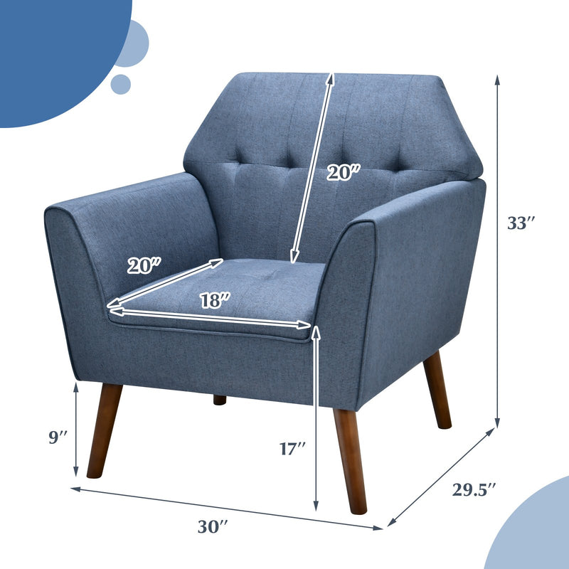 Modern Tufted Fabric Accent Chair with Rubber Wood Legs-Blue