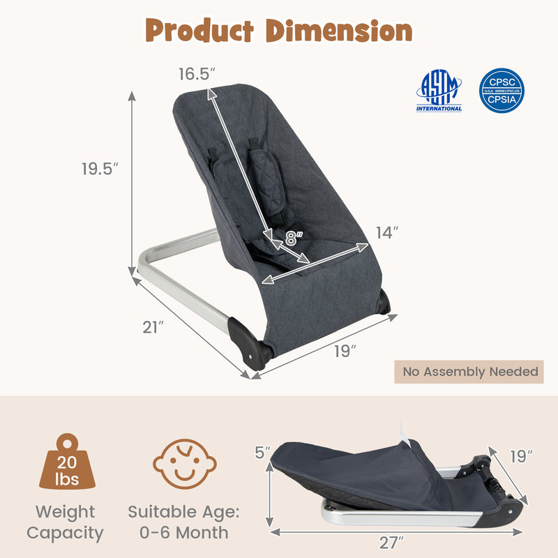 Baby Bouncer Seat with Aluminum and Metal Frame-Gray