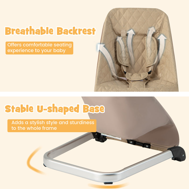 Baby Bouncer Seat with Aluminum and Metal Frame-Beige