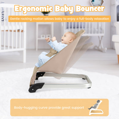 Baby Bouncer Seat with Aluminum and Metal Frame-Beige