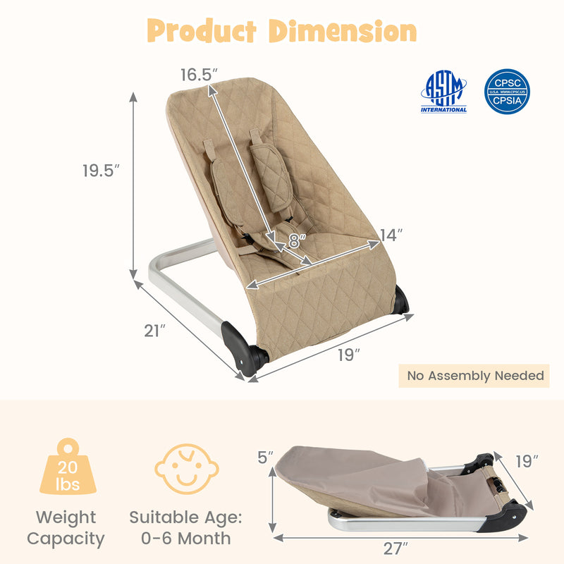 Baby Bouncer Seat with Aluminum and Metal Frame-Beige