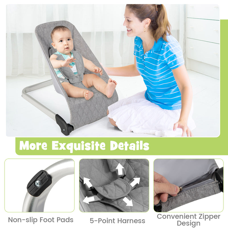 Baby Bouncer Seat with Aluminum and Metal Frame-Light Gray