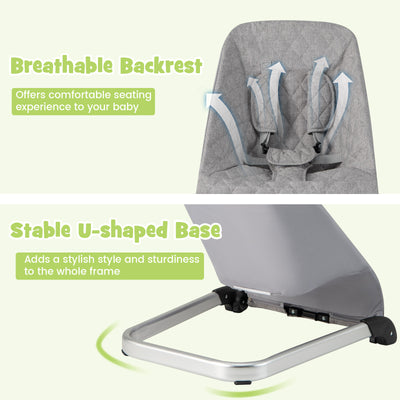 Baby Bouncer Seat with Aluminum and Metal Frame-Light Gray