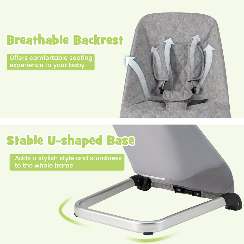 Baby Bouncer Seat with Aluminum and Metal Frame-Light Gray