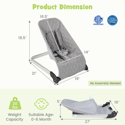 Baby Bouncer Seat with Aluminum and Metal Frame-Light Gray