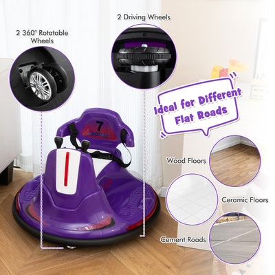 12V Kids Ride On Bumper Car with Remote Control Lights and Music-Purple