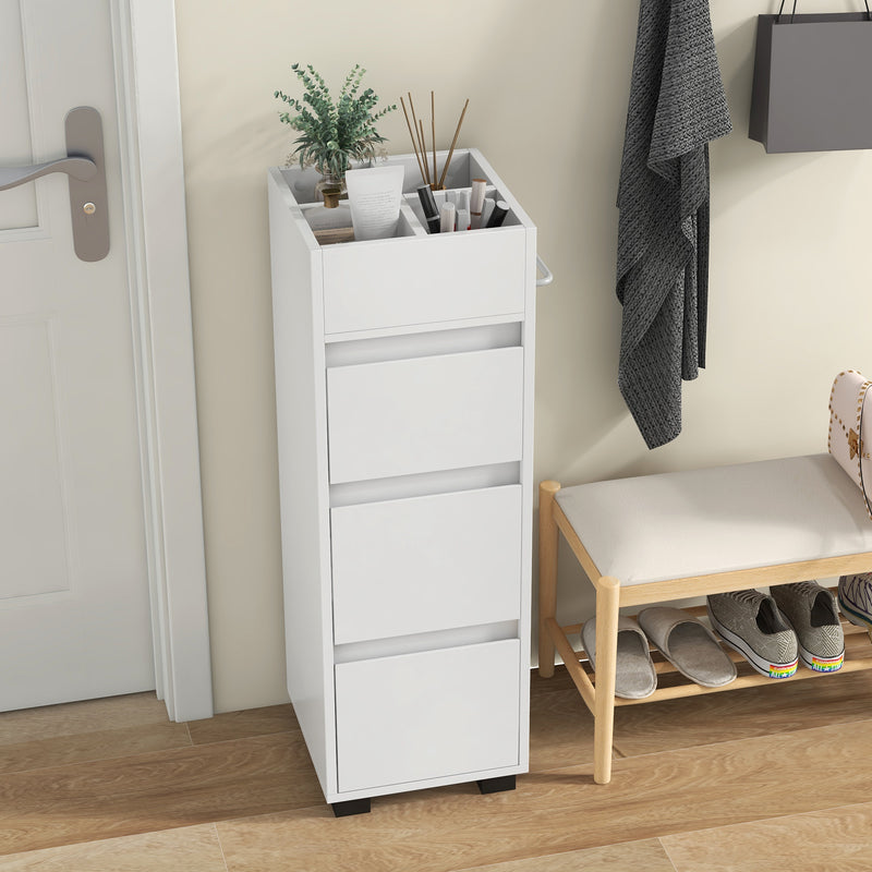 Bathroom Floor Cabinet with 3 Drawers  4 Top Dividers and 1 Towel Rack-White