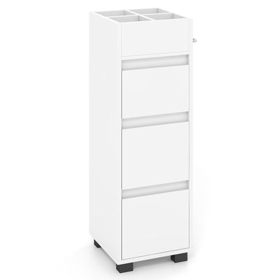 Bathroom Floor Cabinet with 3 Drawers  4 Top Dividers and 1 Towel Rack-White