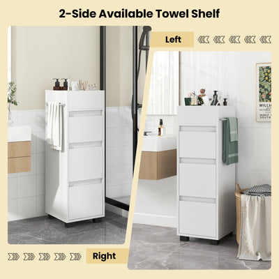 Bathroom Floor Cabinet with 3 Drawers  4 Top Dividers and 1 Towel Rack-White