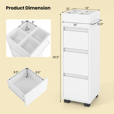 Bathroom Floor Cabinet with 3 Drawers  4 Top Dividers and 1 Towel Rack-White