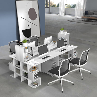 Modern Computer Desk with Storage Bookshelf and Hutch for Home Office-White