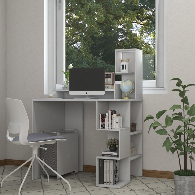 Modern Computer Desk with Storage Bookshelf and Hutch for Home Office-White