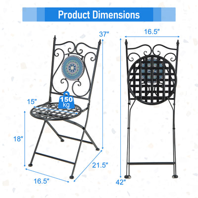 Set of 2 Mosaic Chairs for Patio Metal Folding Chairs-A