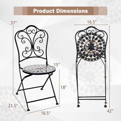 Set of 2 Mosaic Chairs for Patio Metal Folding Chairs-C