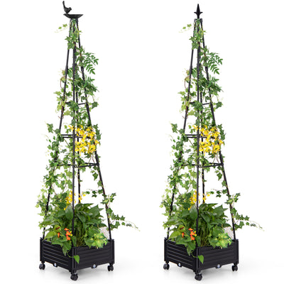 Garden Obelisk Trellis with Self-Drainage System for Climbing Plants-Black