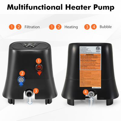 1350W Electric Heater Pump with Touch Panel and LED Display-Black