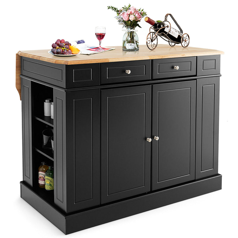 Kitchen Island with Storage and 3-Level Adjustable Shelves-Black