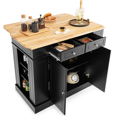 Kitchen Island with Storage and 3-Level Adjustable Shelves-Black