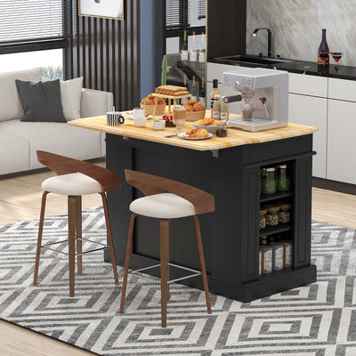 Kitchen Island with Storage and 3-Level Adjustable Shelves-Black