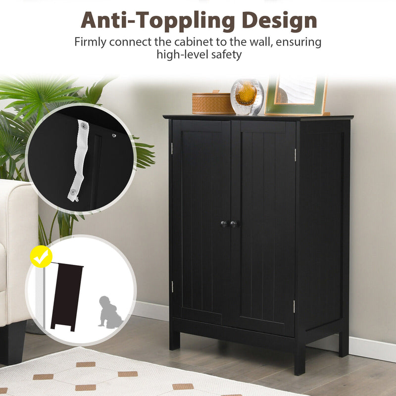 2-Door Freee-Standing Bathroom Cabinet with Shelf-Black