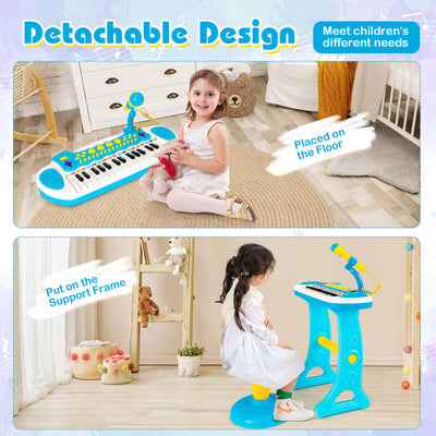 31-Key Kids Piano Keyboard Toy with Microphone and Multiple Sounds for Age 3+-Blue