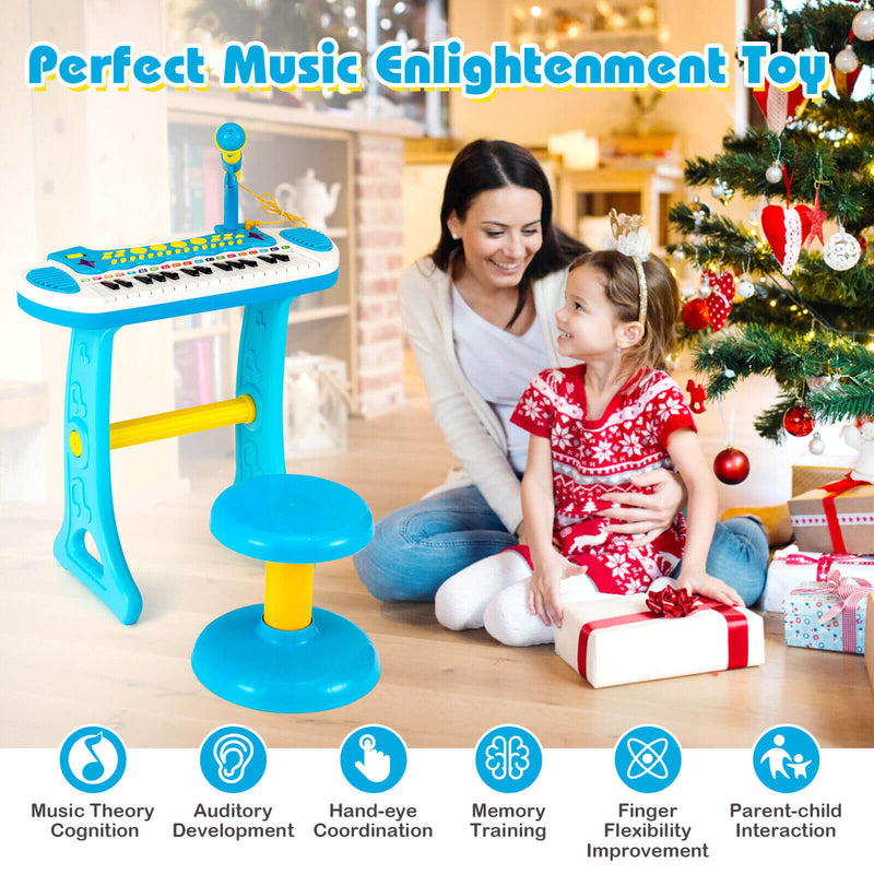 31-Key Kids Piano Keyboard Toy with Microphone and Multiple Sounds for Age 3+-Blue