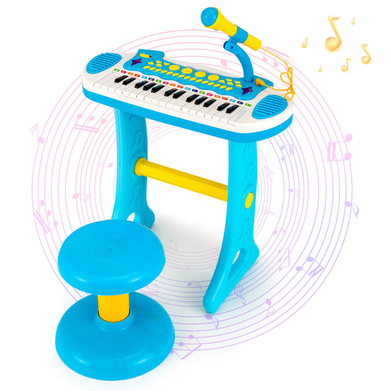 31-Key Kids Piano Keyboard Toy with Microphone and Multiple Sounds for Age 3+-Blue