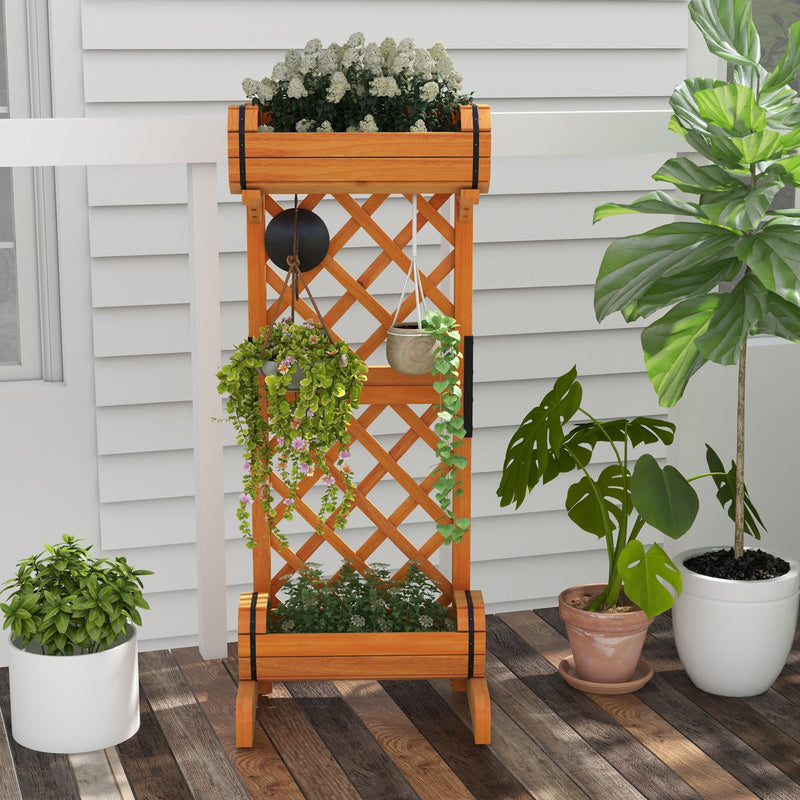 Planter Raised Bed with Trellis for Plant Flower Climb-Natural