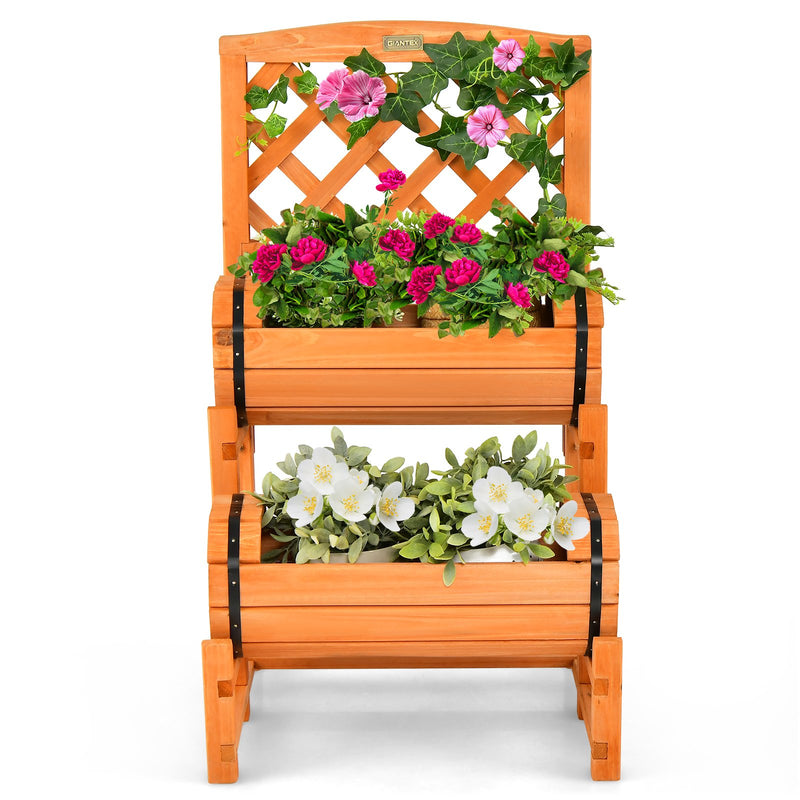 2-Tier Raised Garden Bed with 2 Cylindrical Planter Boxes and Trellis-Orange