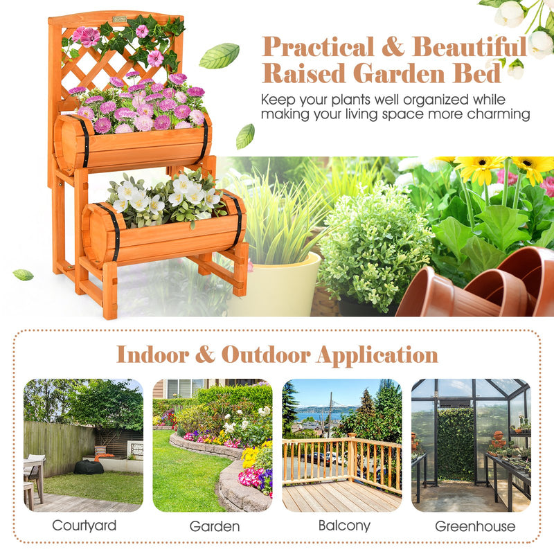 2-Tier Raised Garden Bed with 2 Cylindrical Planter Boxes and Trellis-Orange