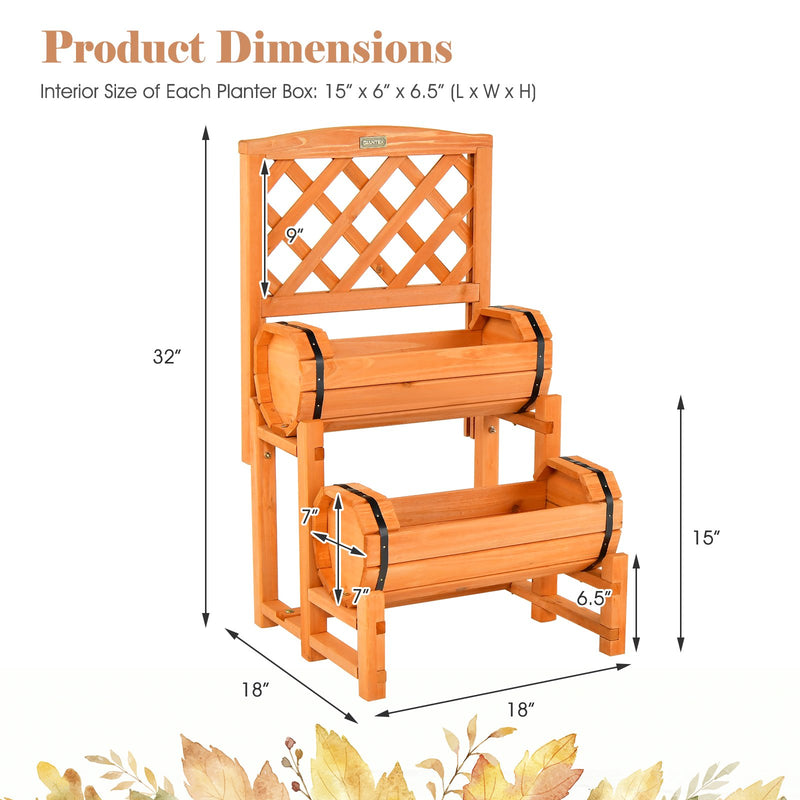 2-Tier Raised Garden Bed with 2 Cylindrical Planter Boxes and Trellis-Orange