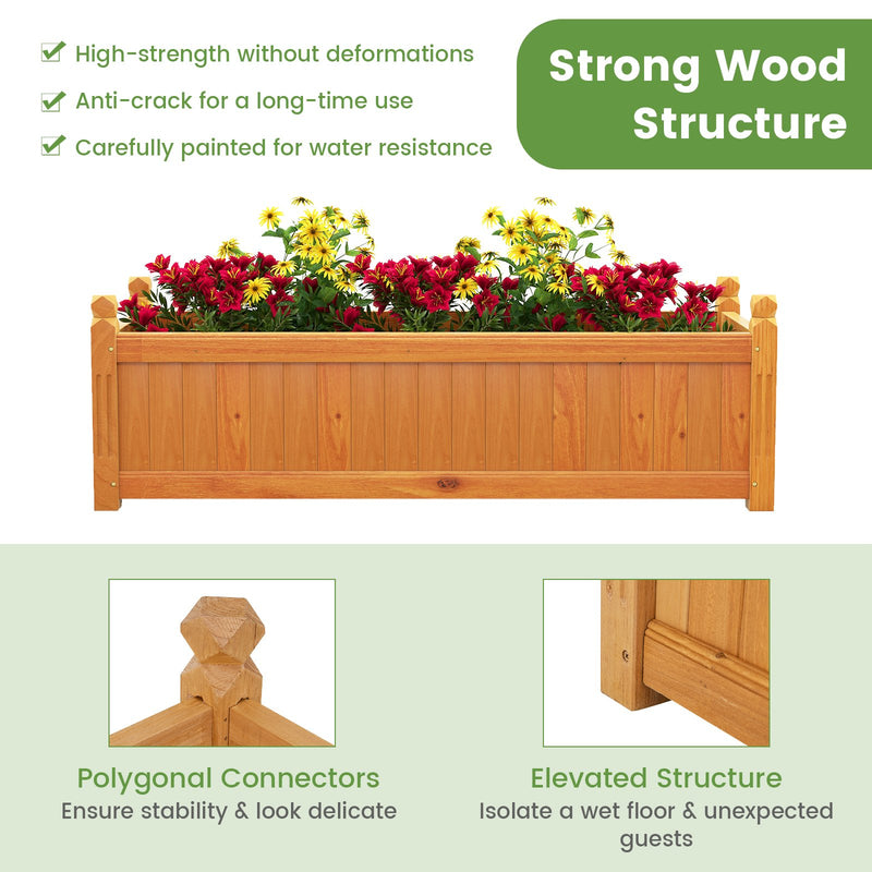 Wooden Rectangular Garden Bed with Drainage System-Natural