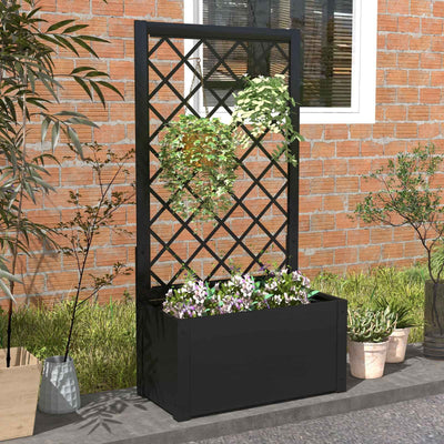 44 Inch Metal Raised Garden Bed with Trellis-Black