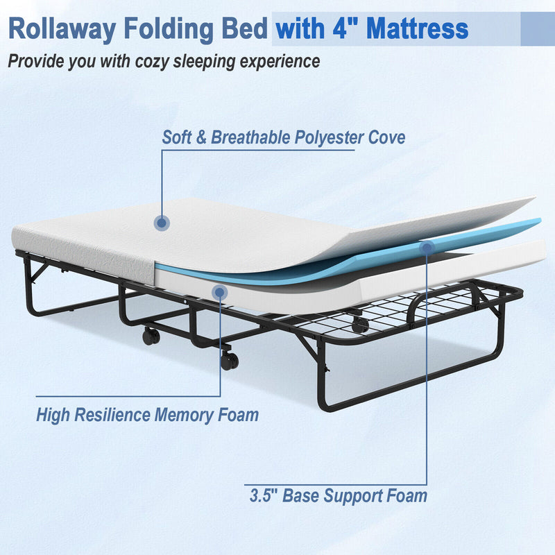 Twin Size Metal Folding Bed with Memory Foam Mattress