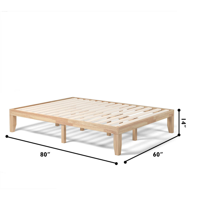 Queen Size 14 Inch Wooden Bed Mattress Frame-Natural