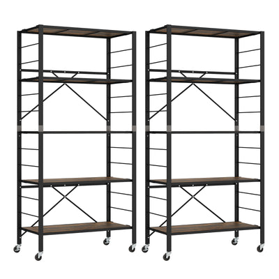 5-Tier Foldable Shelving Unit with Detachable Wheels and Anti-Toppling System-Black