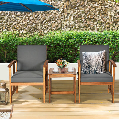 3 Pcs Solid Wood Outdoor Patio Sofa Furniture Set-Gray