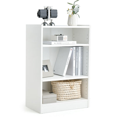 3-Tier Bookcase Open Display Rack Cabinet with Adjustable Shelves-White