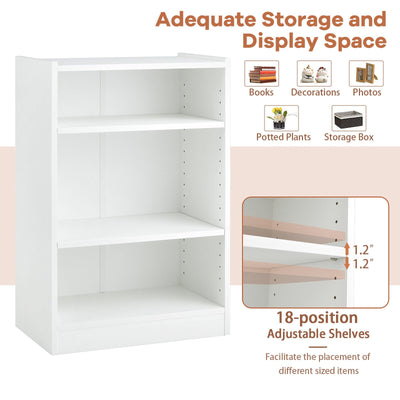 3-Tier Bookcase Open Display Rack Cabinet with Adjustable Shelves-White