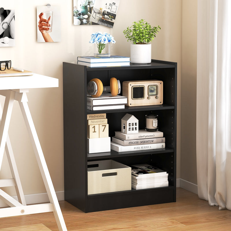 3-Tier Bookcase Open Display Rack Cabinet with Adjustable Shelves-Black