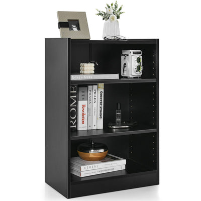 3-Tier Bookcase Open Display Rack Cabinet with Adjustable Shelves-Black