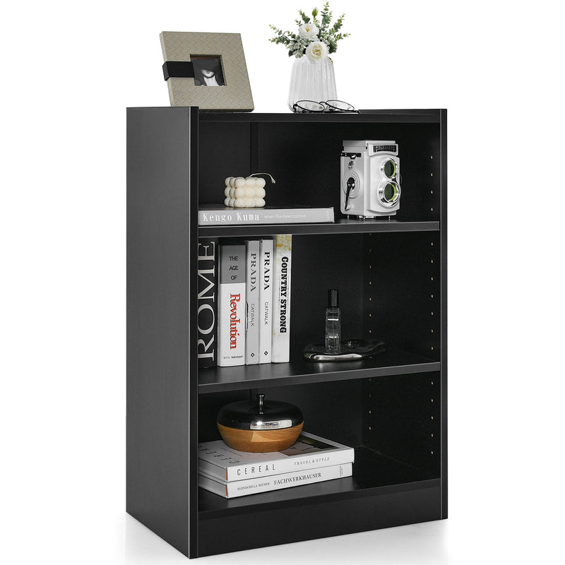 3-Tier Bookcase Open Display Rack Cabinet with Adjustable Shelves-Black