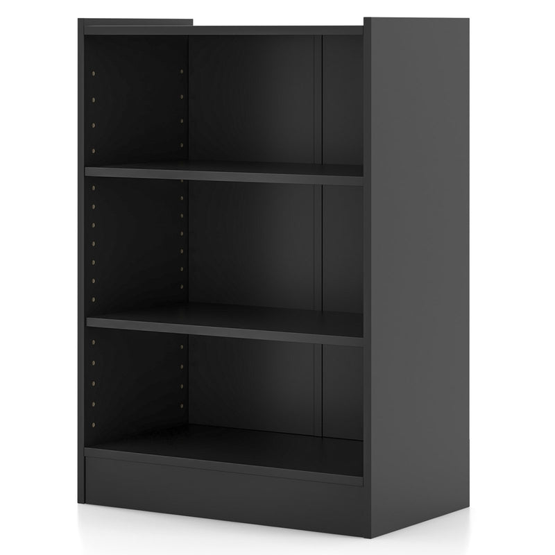 3-Tier Bookcase Open Display Rack Cabinet with Adjustable Shelves-Black