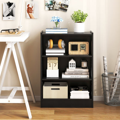 3-Tier Bookcase Open Display Rack Cabinet with Adjustable Shelves-Black