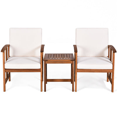 3 Pcs Solid Wood Outdoor Patio Sofa Furniture Set-White