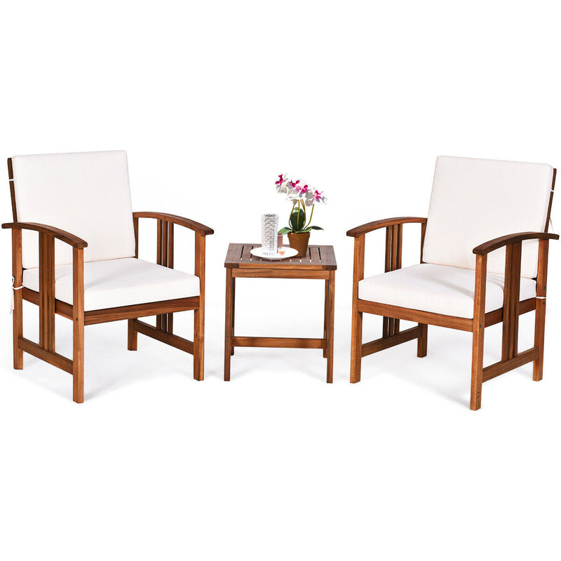 3 Pcs Solid Wood Outdoor Patio Sofa Furniture Set-White