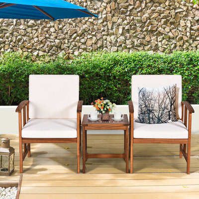 3 Pcs Solid Wood Outdoor Patio Sofa Furniture Set-White