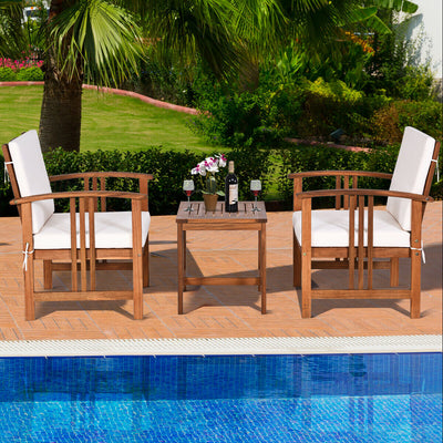 3 Pcs Solid Wood Outdoor Patio Sofa Furniture Set-White